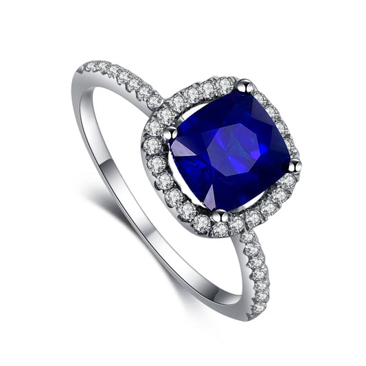 Halo 1.41 Cts Royal Blue Sapphire Diamond Ring