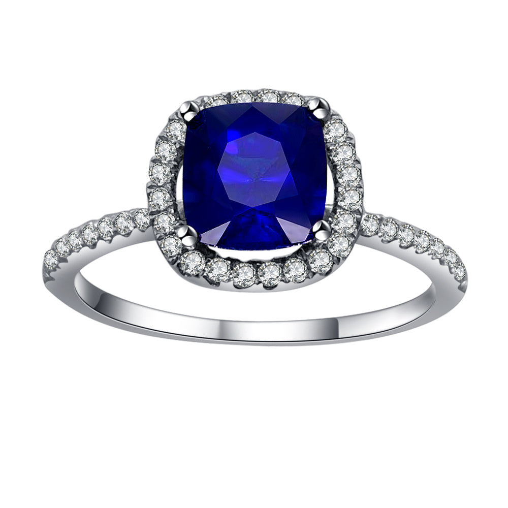 Halo 1.41 Cts Royal Blue Sapphire Diamond Ring