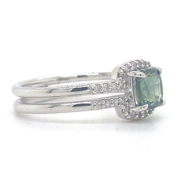 18K Green sapphire split ring with diamond accents | KZ-6005