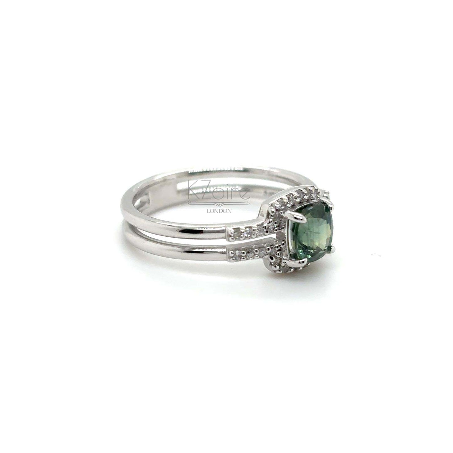 18K Green sapphire split ring with diamond accents | KZ-6005