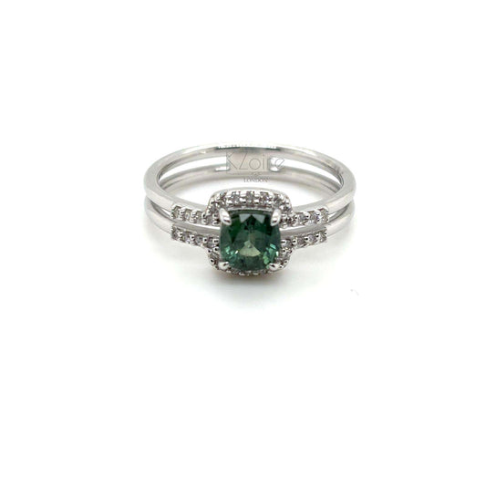 18K Green sapphire split ring with diamond accents | KZ-6005