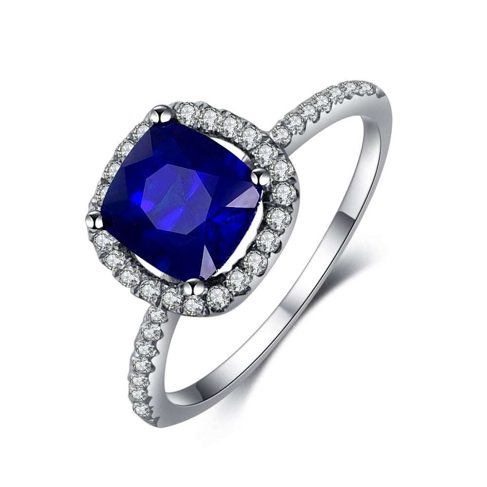 Halo 1.41 Cts Royal Blue Sapphire Diamond Ring